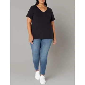 Amazon Essentials Women's Short-Sleeve V-Neck T-Shirt (Available in Plus Size), Black, 2X