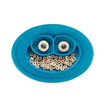 ezpz Mini Mat for 12 Months+ (Blue) - 100% Silicone Baby Plates with Suction and Built-in Placemat for Infants + Toddlers - Baby Led Weaning - for Highchair, Dining Table and Travel