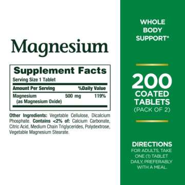 Nature's Bounty Magnesium 500mg Tablets, Supports Bone & Muscle Health, Twin Pack, 400 Tablets