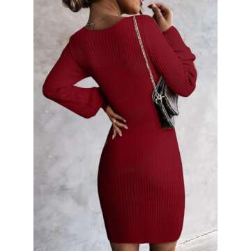 Sidefeel Fall Sweaters for Women Ribbed V Neck Long Sleeve Sweater Dress Casual Fall Clothes Wedding...