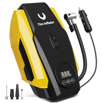 Powools Tire Inflator Portable Air Compressor - Air Pump for Car Tires - 12V DC Compact Tire Pump wi...
