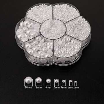 SAVITA 5600Pcs 2/3/4/5/6/8/10mm White Flat Back Pearl Half Round Pearls Beads Satin Luster Loose Bea...