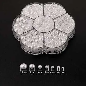 SAVITA 5600Pcs 2/3/4/5/6/8/10mm White Flat Back Pearl Half Round Pearls Beads Satin Luster Loose Bea...