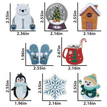 Kirako 8 Pcs Winter Themed Iron-On Patches - Snowflakes & Holiday Decor