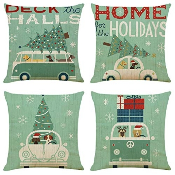Acronde 4PCS 18"x18" Throw Pillow Covers Christmas Decoration Cotton Linen Square Cushion Covers for...