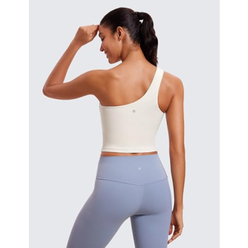 CRZ YOGA Women One Shoulder Longline Sports Bra - Milky White
