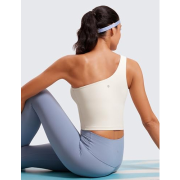 CRZ YOGA Women One Shoulder Longline Sports Bra - Milky White