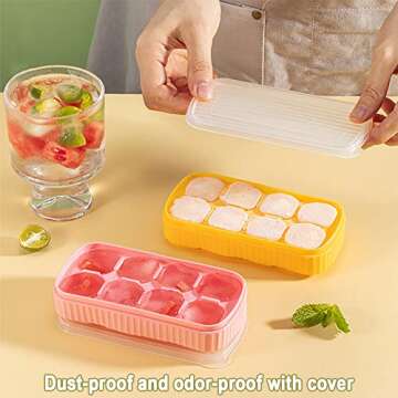 Mini Ice Cube Trays for Freezer, Silicone Ice Cube Trays with Lid for Mini Fridge, Small Ice Cube Molds, Ice Trays with Covers for Cocktails or Whiskey, BPA Free, Flexible & Easy Release - 3 Pack