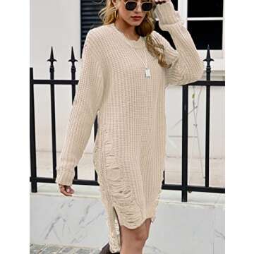 Zilcremo Women's Oversized Loose Long Pullover Sweater Dress Winter Knit Ripped Jumper Tops Apricot L