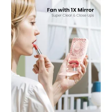 Gaiatop Pink Portable Handheld Fan with Mirror and Light