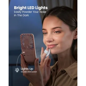 Gaiatop Pink Portable Handheld Fan with Mirror and Light