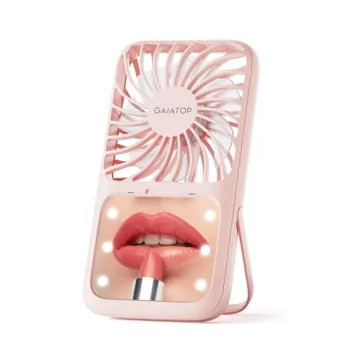 Gaiatop Pink Portable Handheld Fan with Mirror and Light