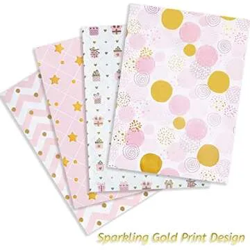 Larcenciel Wrapping Paper for Girl, Metallic Gold Foil Wrapping Paper, Pink Gift Wrap for Birthday, Valentines Day, Christmas, Wedding, Baby Shower,4 Sheets 27.5x19.6inch