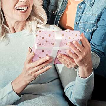 Larcenciel Wrapping Paper for Girl, Metallic Gold Foil Wrapping Paper, Pink Gift Wrap for Birthday, Valentines Day, Christmas, Wedding, Baby Shower,4 Sheets 27.5x19.6inch