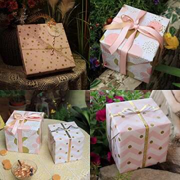 Larcenciel Wrapping Paper for Girl, Metallic Gold Foil Wrapping Paper, Pink Gift Wrap for Birthday, Valentines Day, Christmas, Wedding, Baby Shower,4 Sheets 27.5x19.6inch