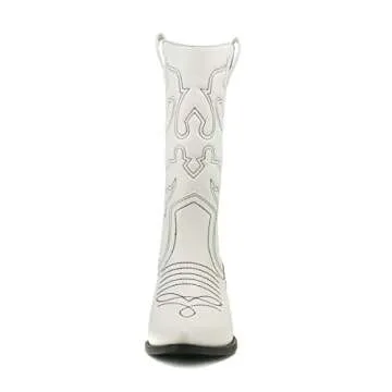 Soda Reno Women Western Cowboy Pointed Toe Knee High Pull On Tabs Boots (White Pu/Bk Stitch, US Footwear Size System, Adult, Women, Numeric, Medium, 5.5)