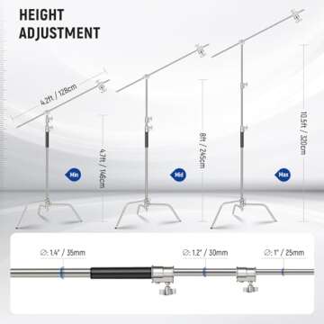 Neewer 100% Stainless Steel C-Stand (2-Pack), Pro Heavy-Duty Photography Light Stand with 4.2ft/1.28m Extension Arm, Grip Head, Turtle Base for Monolight, Softbox, Reflector, Max Height: 10.5ft/3.2m