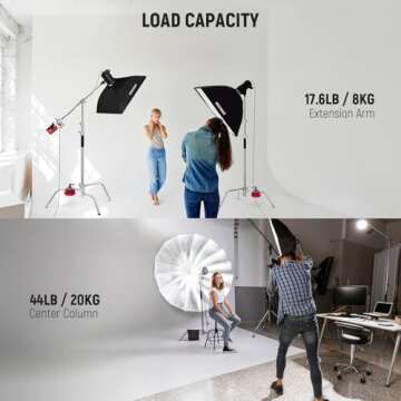 Neewer 100% Stainless Steel C-Stand (2-Pack), Pro Heavy-Duty Photography Light Stand with 4.2ft/1.28m Extension Arm, Grip Head, Turtle Base for Monolight, Softbox, Reflector, Max Height: 10.5ft/3.2m