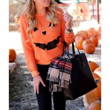 Womens Halloween Pumpkin Sweatshirts Pullover - Spooky Style