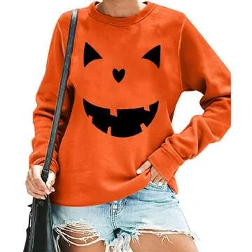 Womens Halloween Pumpkin Sweatshirts Pullover Cozy Style