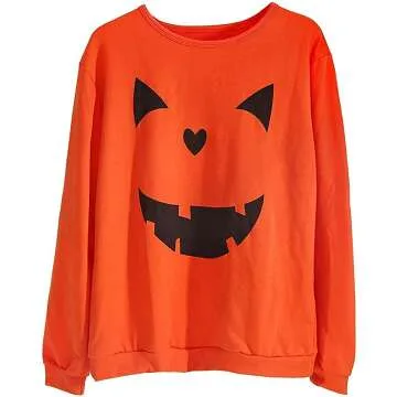 Womens Halloween Pumpkin Sweatshirts Pullover Cozy Style