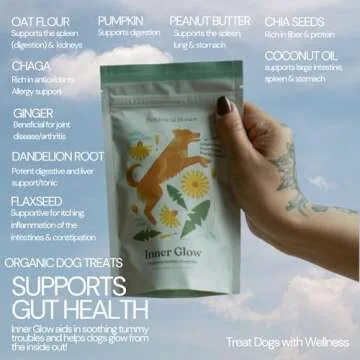 BOTANICAL BONES Inner Glow Organic Dog Treats, Wheat-Free, Treats for Dogs, Clean Ingredients, Baked in The USA, Promotes Healthy Digestion & Gut Health, All-Natural Peanut Butter Bones, 2-Pack