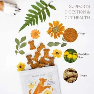 BOTANICAL BONES Inner Glow Organic Dog Treats, Wheat-Free, Treats for Dogs, Clean Ingredients, Baked in The USA, Promotes Healthy Digestion & Gut Health, All-Natural Peanut Butter Bones, 2-Pack