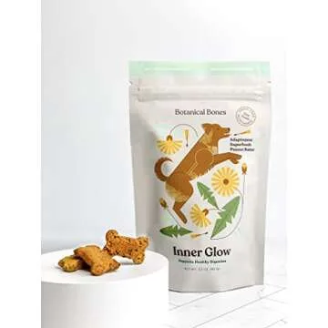 BOTANICAL BONES Inner Glow Organic Dog Treats, Wheat-Free, Treats for Dogs, Clean Ingredients, Baked in The USA, Promotes Healthy Digestion & Gut Health, All-Natural Peanut Butter Bones, 2-Pack