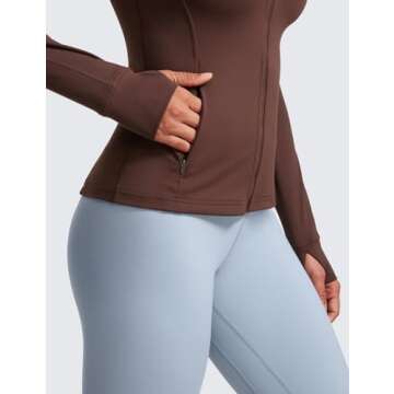 CRZ YOGA Butterluxe Womens Full Zip Workout Jackets Slim Fit Track Athletic Tops with Thumb Holes Taupe Medium