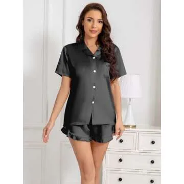 Umeyda Satin Silk Pajamas for Girls 2Pcs Button Down Pjs Set Girls Sleepwear, Black, 9-10 Years