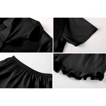 Umeyda Satin Silk Pajamas for Girls 2Pcs Button Down Pjs Set Girls Sleepwear, Black, 9-10 Years