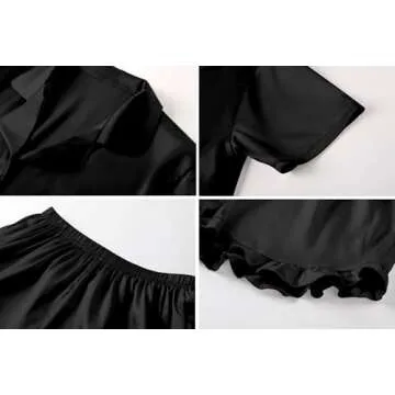 Umeyda Satin Silk Pajamas for Girls 2Pcs Button Down Pjs Set Girls Sleepwear, Black, 9-10 Years