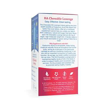 Hyalogic Hyaluronic Acid Chewable Lozenge - Chewable Tablets for Joints, Skin Care & Eyes – Vegan, Sugar-Free and Berry Favored Hyaluronic Acid Supplements (60 Count)