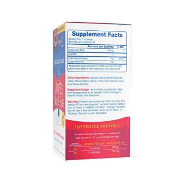 Hyalogic Hyaluronic Acid Chewable Lozenge - Chewable Tablets for Joints, Skin Care & Eyes – Vegan, Sugar-Free and Berry Favored Hyaluronic Acid Supplements (60 Count)