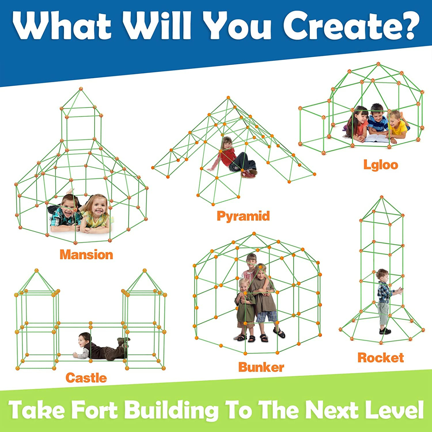 Tiny Land Fort Building Kit - 80 Pieces for Kids