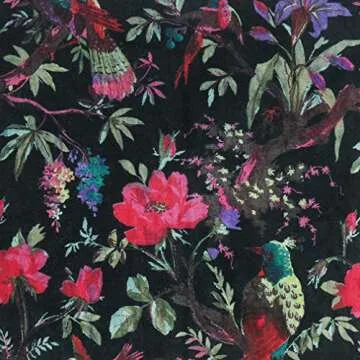 Eyes of India Velvet Floral Flower Bird Throw Pillow Sofa Cushion Cover Case Couch Colorful Boho Chic Bohemian Accent Indian Handmade (Black, 16" x 16")