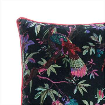 Eyes of India Velvet Floral Flower Bird Throw Pillow Sofa Cushion Cover Case Couch Colorful Boho Chic Bohemian Accent Indian Handmade (Black, 16" x 16")