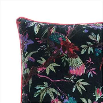 Eyes of India Velvet Floral Flower Bird Throw Pillow Sofa Cushion Cover Case Couch Colorful Boho Chic Bohemian Accent Indian Handmade (Black, 16" x 16")