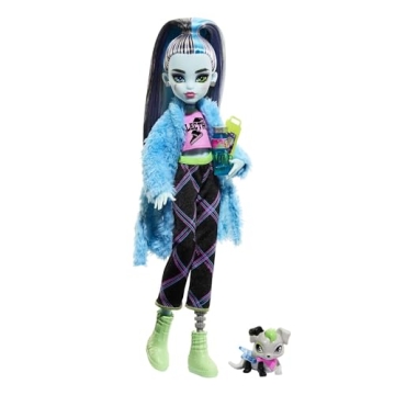 Monster High Creepover Party Doll, Frankie Stein with Pet Dog Watzie, Sleepover Clothes & Accessorie...
