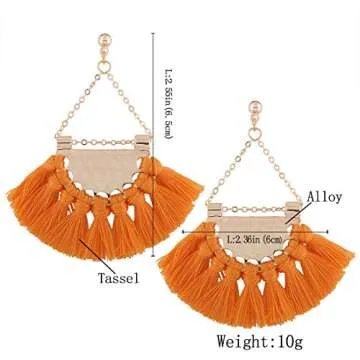 Retro Colours Woolen Tassel Dangle Stud Earrings Sector Earrings for Women Mothers Day Gift (Red)