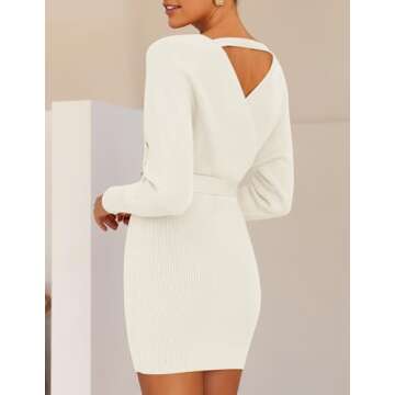 ZESICA Elegant Knitted Wrap V Neck Dress for Women