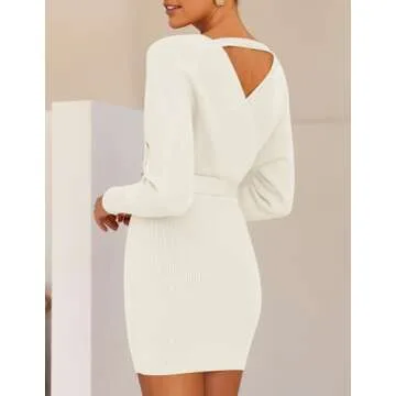 ZESICA Elegant Knitted Wrap V Neck Dress for Women