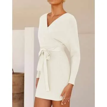 ZESICA Elegant Knitted Wrap V Neck Dress for Women