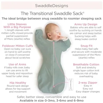 SwaddleDesigns Transitional Swaddle Sack with Arms Up Half-Length Sleeves and Mitten Cuffs, Small, 0-3 Months, 6-14 lbs, Heathered Gray Stripes (Arms Up Swaddle, Transition Swaddle Sleep Sack)