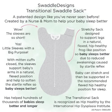 SwaddleDesigns Transitional Swaddle Sack with Arms Up Half-Length Sleeves and Mitten Cuffs, Small, 0-3 Months, 6-14 lbs, Heathered Gray Stripes (Arms Up Swaddle, Transition Swaddle Sleep Sack)