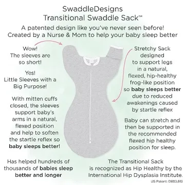 SwaddleDesigns Transitional Swaddle Sack with Arms Up Half-Length Sleeves and Mitten Cuffs, Small, 0-3 Months, 6-14 lbs, Heathered Gray Stripes (Arms Up Swaddle, Transition Swaddle Sleep Sack)