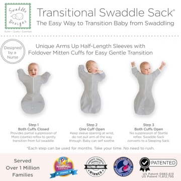 SwaddleDesigns Transitional Swaddle Sack with Arms Up Half-Length Sleeves and Mitten Cuffs, Small, 0-3 Months, 6-14 lbs, Heathered Gray Stripes (Arms Up Swaddle, Transition Swaddle Sleep Sack)