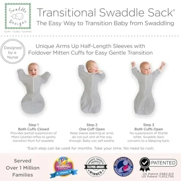 SwaddleDesigns Transitional Swaddle Sack with Arms Up Half-Length Sleeves and Mitten Cuffs, Small, 0-3 Months, 6-14 lbs, Heathered Gray Stripes (Arms Up Swaddle, Transition Swaddle Sleep Sack)