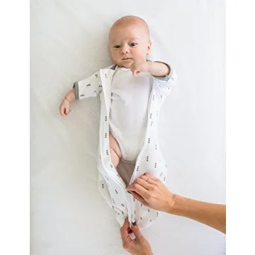 SwaddleDesigns Transitional Swaddle Sack with Arms Up Half-Length Sleeves and Mitten Cuffs, Small, 0-3 Months, 6-14 lbs, Heathered Gray Stripes (Arms Up Swaddle, Transition Swaddle Sleep Sack)