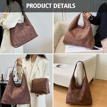 MAOILY Brown Suede Bags for Women 2024 New Brown Suede Tote Bag for Women Suede Bag Brown Suede Purse Bag (Beige)